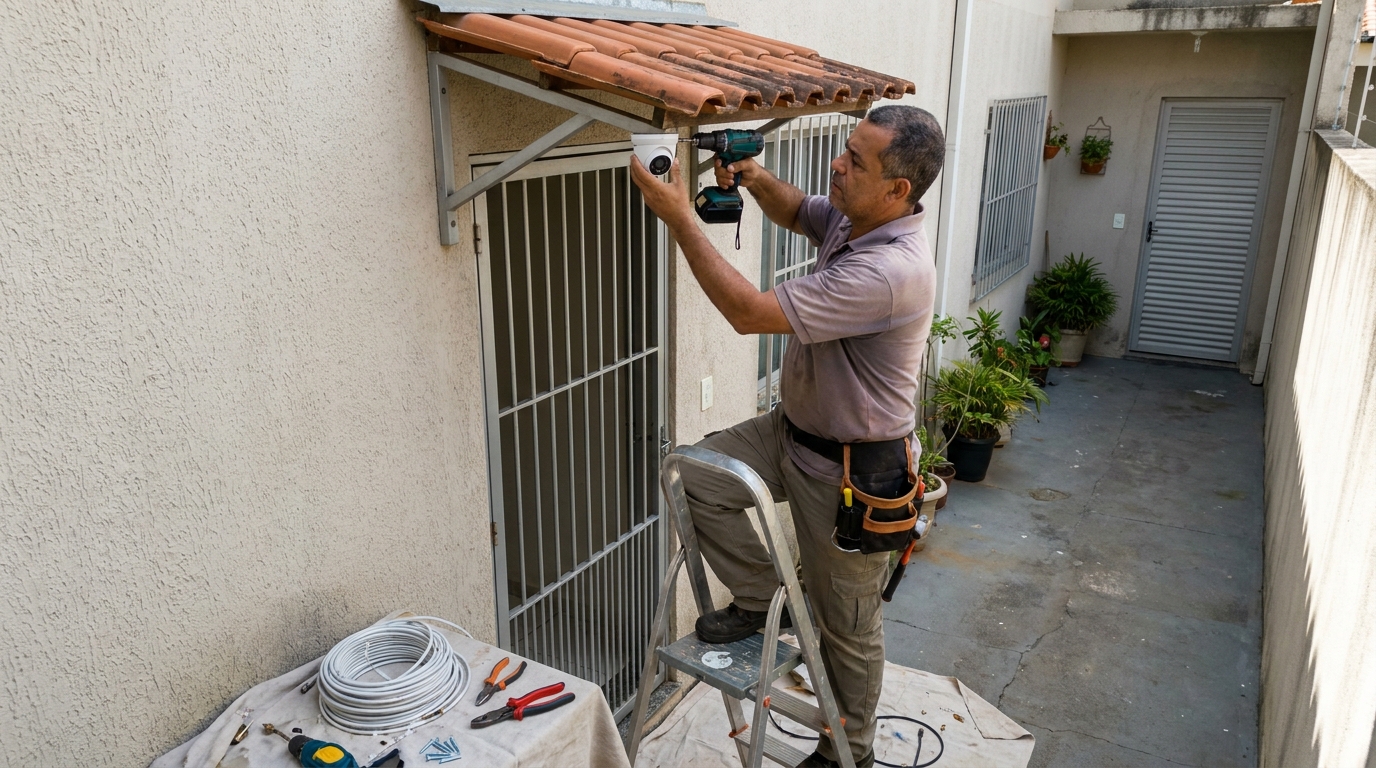 Eletricista instalando cameras de seguranca em Ribeirão Preto‑SP
