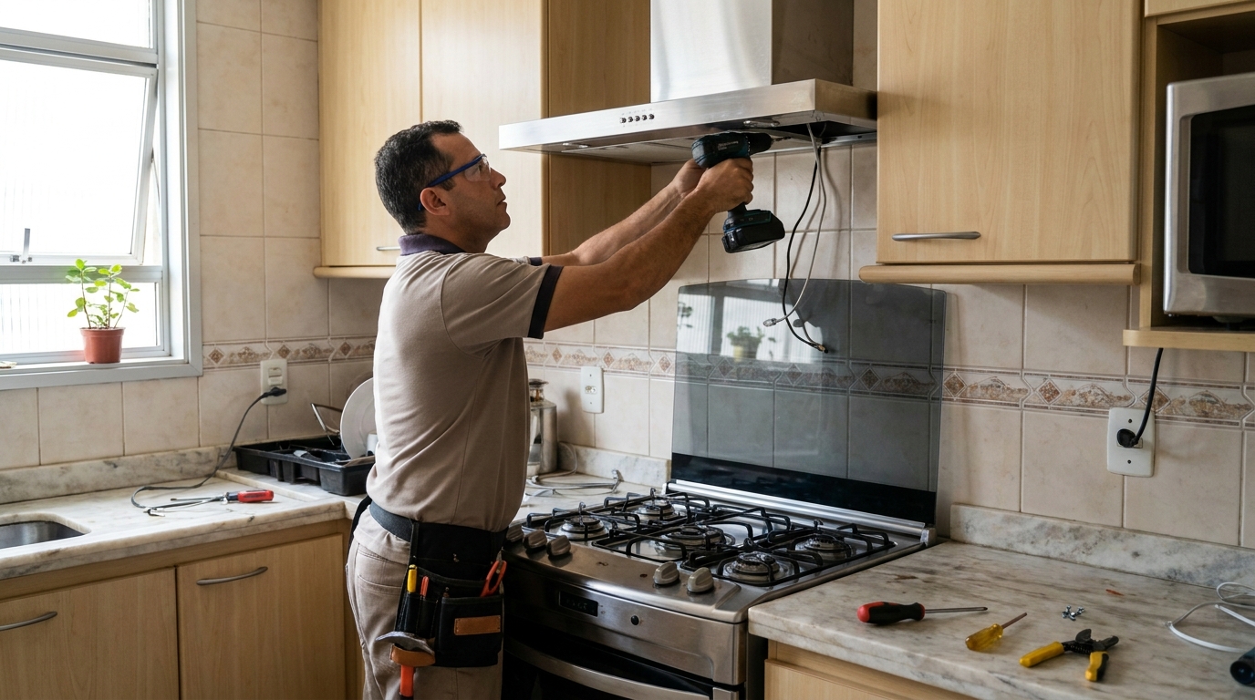 Eletricista instalando coifa em Ribeirão Preto‑SP