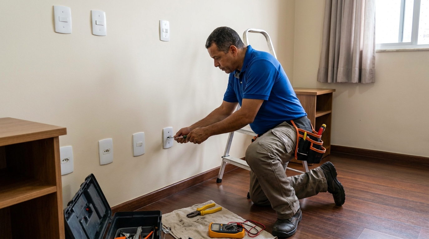 Instalacao de tomada e interruptor residencial em Ribeirão Preto‑SP